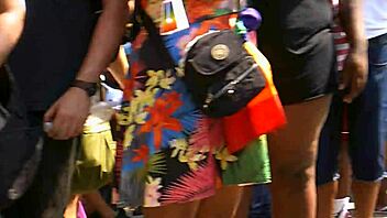 bbw flashing cameltoe in pride parade, panties down for voyeur fun