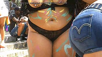 bbw flashing cameltoe in pride parade, panties down for voyeur fun