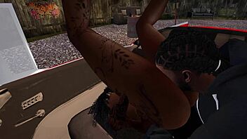 Black Man Fucks Ebony Woman at Drive-In Movie Theater! Wild Action!