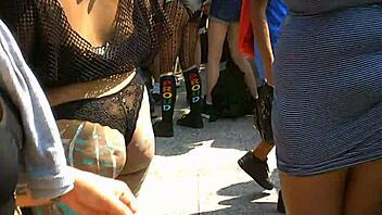 bbw flashing cameltoe in pride parade, panties down for voyeur fun