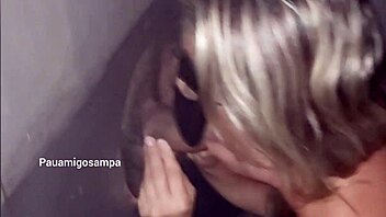 the cuckold takes his blonde wife to the glory hole for black monster cocks to use her mouth and throat