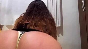 Undressing transparent black skirt and sexy yellow panties