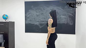 Hey, gorgeous teacher, filming a naughty video in class?