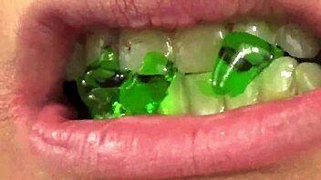 fifi foxx devours gummy bears in close-up mouth vore