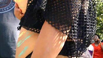 bbw flashing cameltoe in pride parade, panties down for voyeur fun