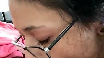 Young Latina MILF delivers sloppy blowjob to big black cock