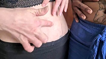 Close-up comparison of dark and white navels on milfs