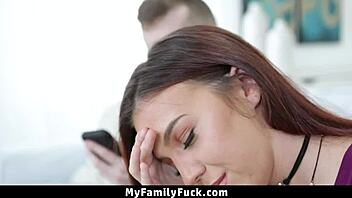 my stepsis plays with her pussy while watching me stroking my dick