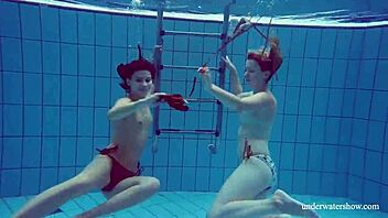 Marusia and Melisa Darkova Dive into Underwater Lesbian Fun. A Sexy Pool Adventure Awaits!