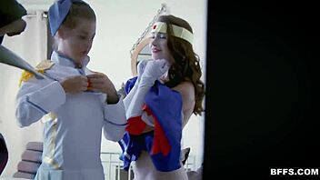 Hot Teen Cosplay Queens Share Cock In Foursome!