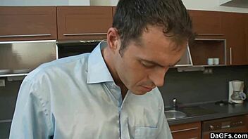 Hell yeah, cute babe gets slammed hard with facial in kitchen!