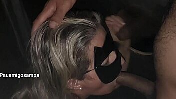 the cuckold takes his blonde wife to the glory hole for black monster cocks to use her mouth and throat
