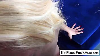 Cute blonde chick gets her face wrecked by two cocks 😈💦