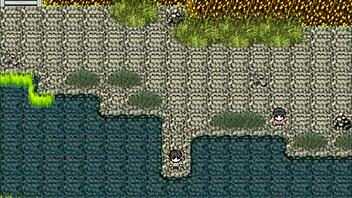 In nympho village part 3, blonde femdom cums on girl's thighs in public with monster cock