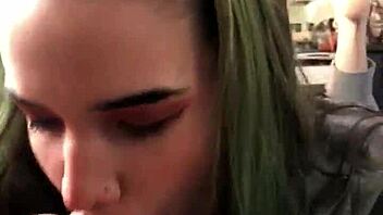 Alternative teenage amateur gives a sloppy blowjob while posing