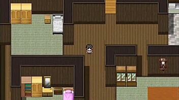 In nympho village part 3, blonde femdom cums on girl's thighs in public with monster cock