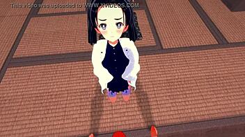 Aoi Kanazaki and Tanjiro share intense hentai passion with sucking and fucking in Japanese anime style.