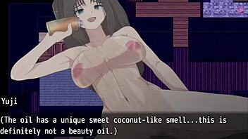 In nympho village part 3, blonde femdom cums on girl's thighs in public with monster cock