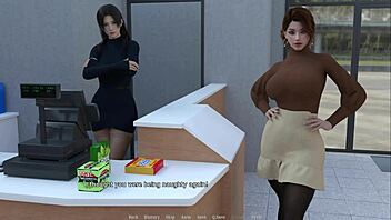 curvy girl gives handjob behind counter, naked and cute?