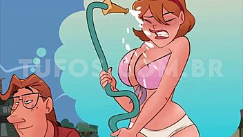 young guy takes hot mature lady from behind in animated Sacanas cartoon