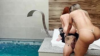 Year handling two naughty riders, blonde and redhead cumming hard