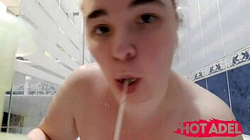 Chubby Teen 18+ Girl Showering Suck Candy And Fingering Her Fat Pussy