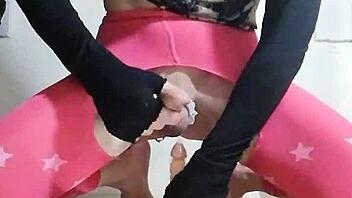 Ladyboy rides a dildo for the first time in solo shemale scene