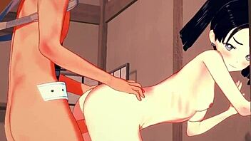 Aoi Kanazaki and Tanjiro share intense hentai passion with sucking and fucking in Japanese anime style.