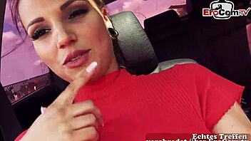 German Amateur Brunette Sucks Cock Outdoors POV