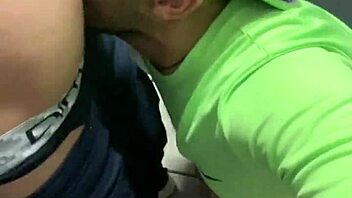 dotado guy sucks monster cock in bathroom, almost caught in sheer clothes