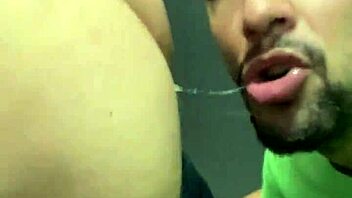 dotado guy sucks monster cock in bathroom, almost caught in sheer clothes