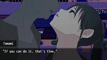 In nympho village part 3, blonde femdom cums on girl's thighs in public with monster cock