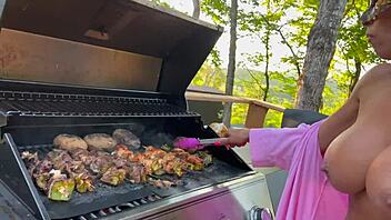 step-mom drilled hard while cooking in outdoor kitchen