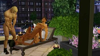 Threesome Sims 4 transpirat cu masculi supliți musculosi
