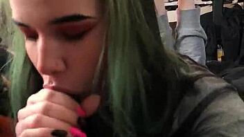 Alternative teenage amateur gives a sloppy blowjob while posing