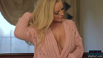Huge Boobs Blonde Milfs Hannah Claydon and Sabrina Nichole Strip Sensually in Lingerie.
