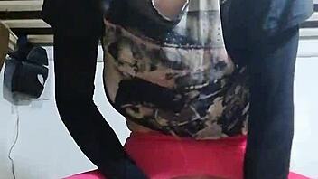 Ladyboy rides a dildo for the first time in solo shemale scene