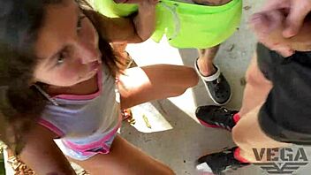 Stepsister delivers sloppy blowjob messily