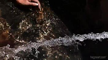 Melisa masturbates her shaved pussy to orgasm in Mexico, wet and solo with her brunette tits exposed