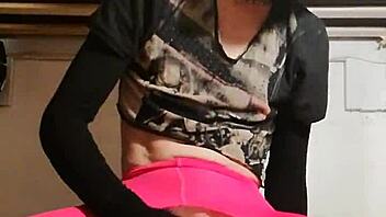 Ladyboy rides a dildo for the first time in solo shemale scene