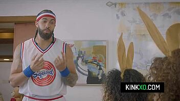 Curly-haired teen 18+ stepsisters Willow Ryder and Skyla Sun get fucked by stepbro instead of basketball game