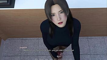 curvy girl gives handjob behind counter, naked and cute?