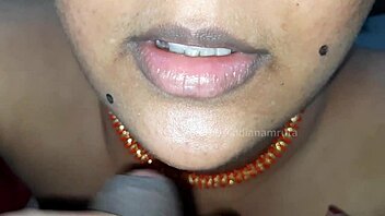 Indian desi cutie gives blowjob and cumshot to owner in bathroom