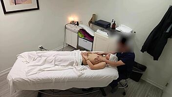 Petite Japanese girl seduced into double pounding during steamy massage