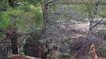 outdoor yoga turns steamy with stranger in forest setting