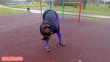 jeny smith showing off during pantyhose workout sesh