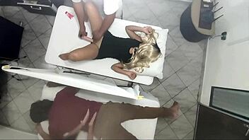 old babe's ass massage turns into cuckold sex next to husband, taboo and young