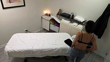 Petite Japanese girl seduced into double pounding during steamy massage