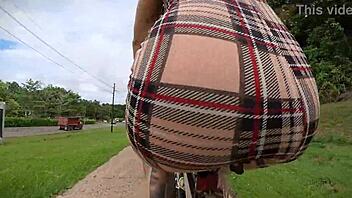 Outdoor naughty biker gets spied and fucked hard