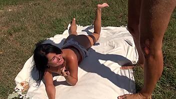 Public Shooting Outdoor Orgy on the Meadow with Monster Cocks